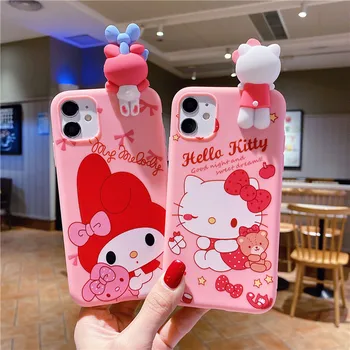 Sanrio Hello Kitty my melody Кронштейн Мультяшный Чехол Для Телефона iPhone 14 13 12 11 Pro Max Xr Xs 7 8 14 Plus Милый Мягкий Чехол