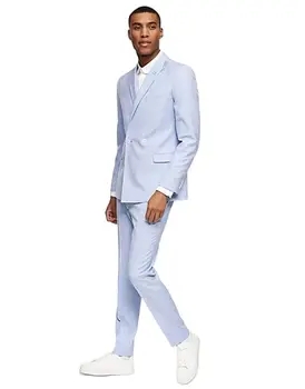 Классические Светло-голубые мужские костюмы-двойки 2022 года, современные летние Красивые свадебные костюмы, сшитые на заказ, Облегающее Официальное деловое пальто + брюки