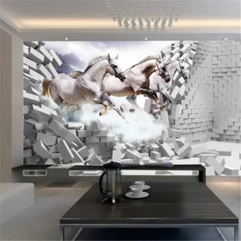Пользовательские обои 3D сплошная настенная роспись белая лошадь галопом украшение ТВ фон обои домашний декор 3d papel de parede