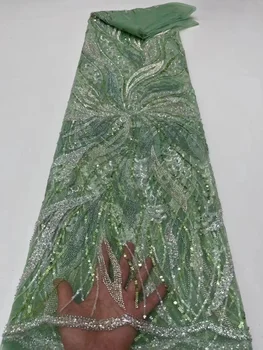 Роскошный Африканский Жених Кружевная Ткань с пайетками Высокого Качества 2023 г. Вышивка Тяжелыми бусами Французское тюлевое кружево Нигерийская свадьба