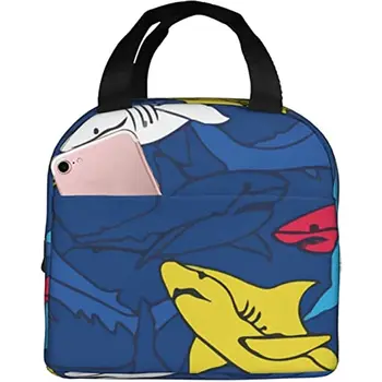 Многоразовая сумка для ланча, красочная подводная изолированная сумка для ланча с акулой, прочный ланч-бокс-холодильник